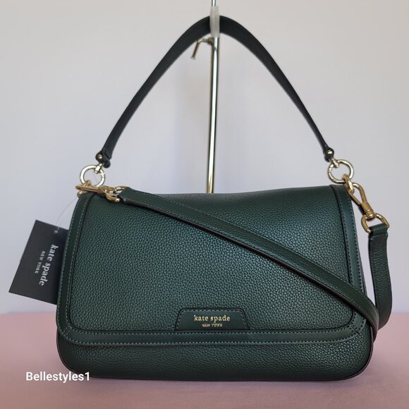 KATE SPADE Hudson Pebbled Leather Medium Flap Convertible Shoulder Bag-Northern⭐ - Picture 2 of 16